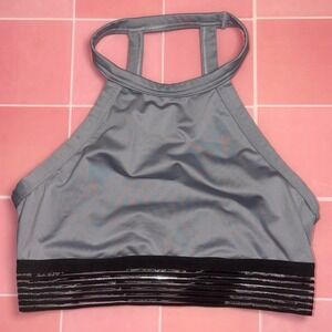 Victorias Secret High Neck Sports Bra Silver Gray Mesh Band Cage Back Small